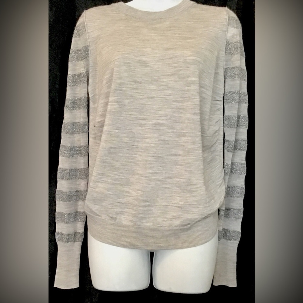 Philip lim Sweater Gray Knit Silver Striped Sparkle Open Back MEDIUM